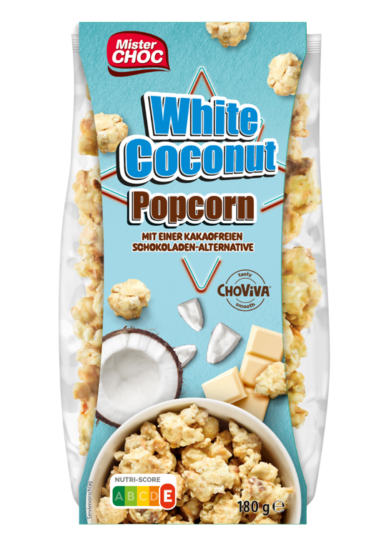 White Coconut Popcorn with the cocoa-free chocolate alternative ChoViva